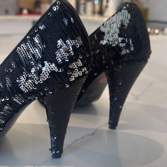 Zara women size 36 black and silver sequin heels open toe shoes fashion fancy - Picture 9 of 9